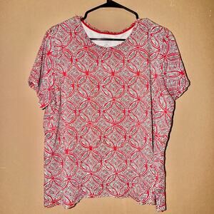Croft & Barrow Women's Red Short Sleeve Pattern T-Shirt - Size 2XL